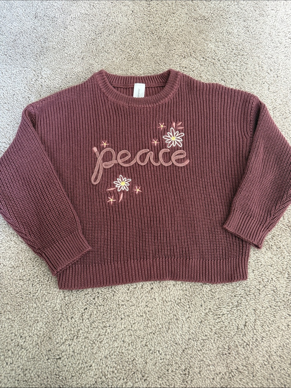 Modern Moments Mauve 'Peace' Embroidered Crewneck Sweater Toddler 3T
